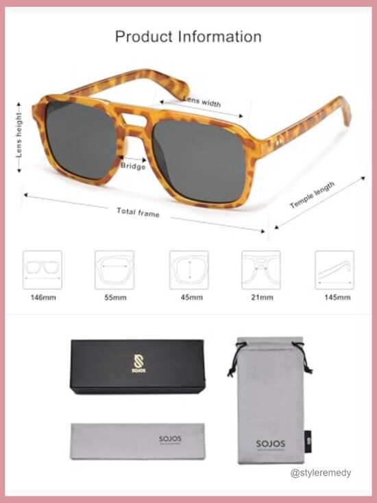 Retro Aviator Polarized Sunglasses Oversized Thick Square Frame main image 6